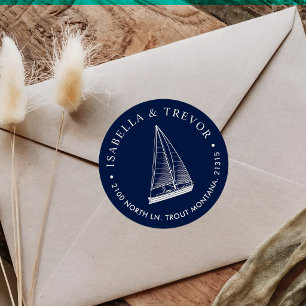 Nautical Sailboat Return Address Classic Round Sticker