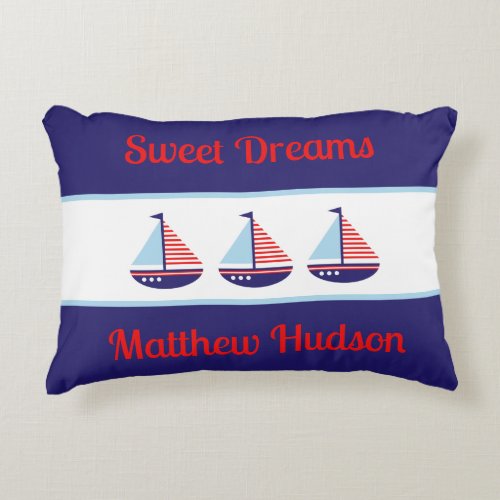 Nautical Sailboat Reversible Personalized Accent Pillow
