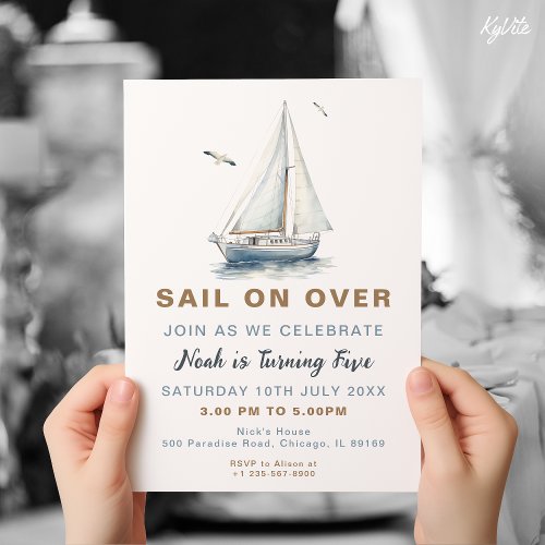 Nautical Sailboat Sail on Over Birthday Invite