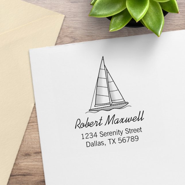 Nautical Sailboat Sailing Boat Yacht Address 6 Rubber Stamp (Creator Uploaded)