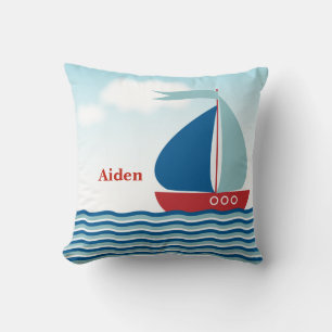 Nautical Sailboat Sailing Boys Throw Pillow