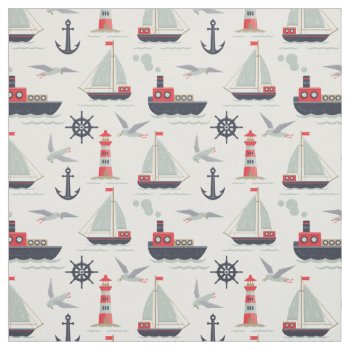 Nautical Sailboat Sailor Baby Boy Nursery Decor Fabric by CyanSkyCelebrations at Zazzle