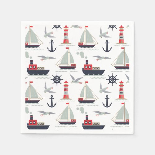 Nautical Sailboat Sailor Baby Boy Shower Party Paper Napkins