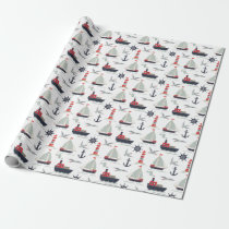 Nautical Sailboat Sailor Baby Boy Shower Party Wrapping Paper