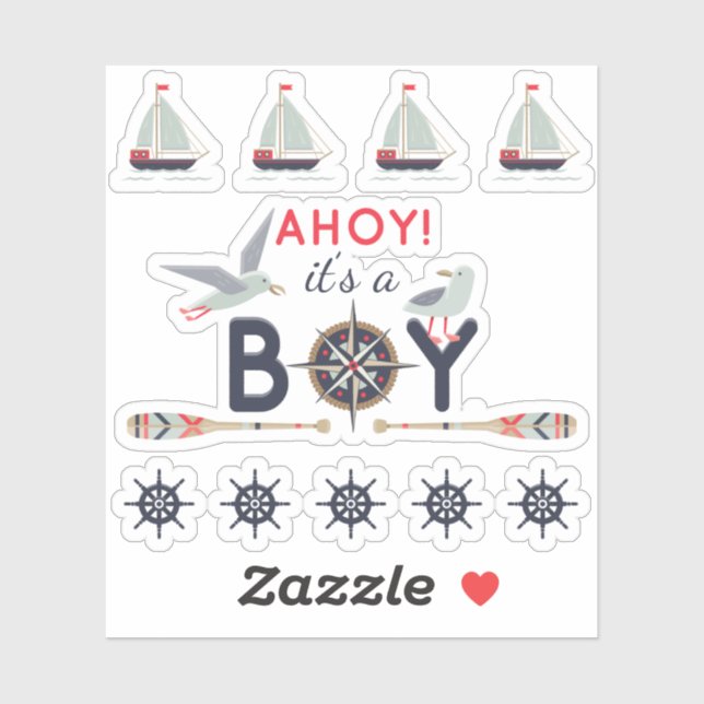 Nautical Sailboat Ship Ahoy Baby Boy Scrapbook Sticker (Sheet)