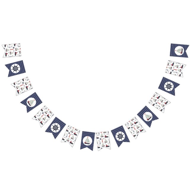 Nautical Sailboat Ship Wheel Baby Boy Shower Party Bunting Flags (All)