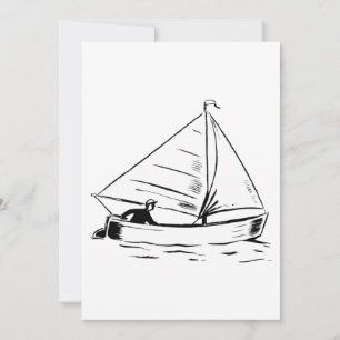 Nautical Sailboat Sketch White Ink Ocean Invitation