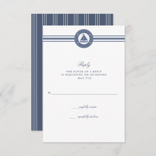 Nautical Sailboat Stripe Blue Wedding RSVP