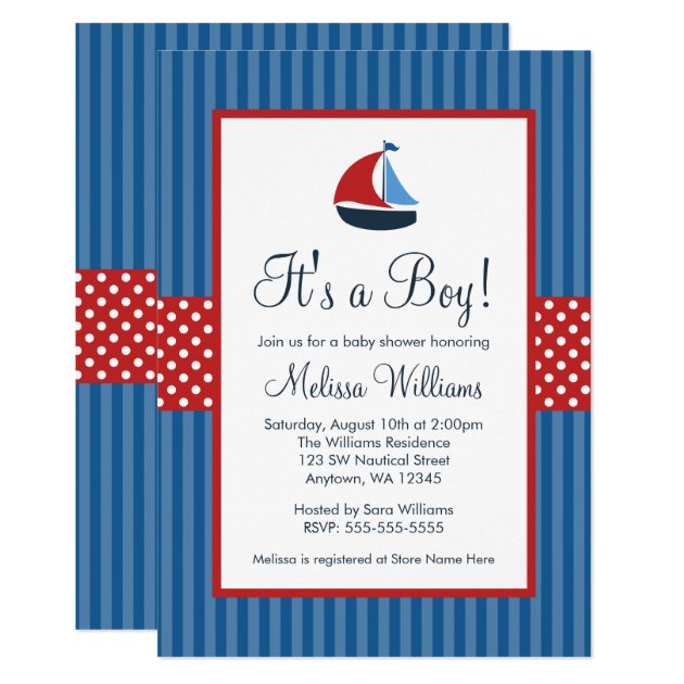 Nautical Sailboat Stripes Baby Shower Invitations