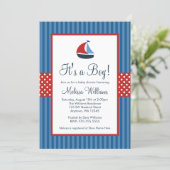 Nautical Sailboat Stripes Baby Shower Invitations (Standing Front)