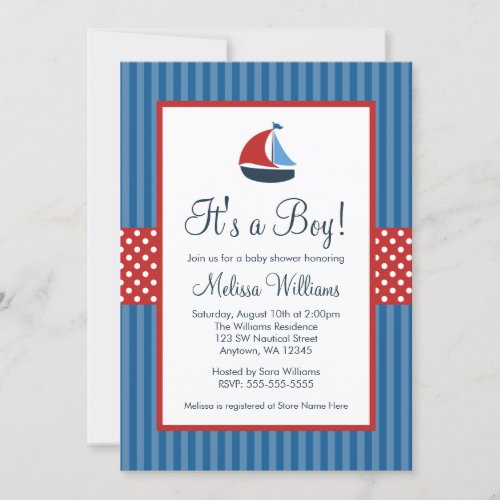 Nautical Sailboat Stripes Baby Shower Invitations