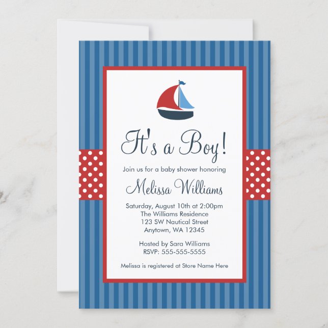 Nautical Sailboat Stripes Baby Shower Invitations (Front)