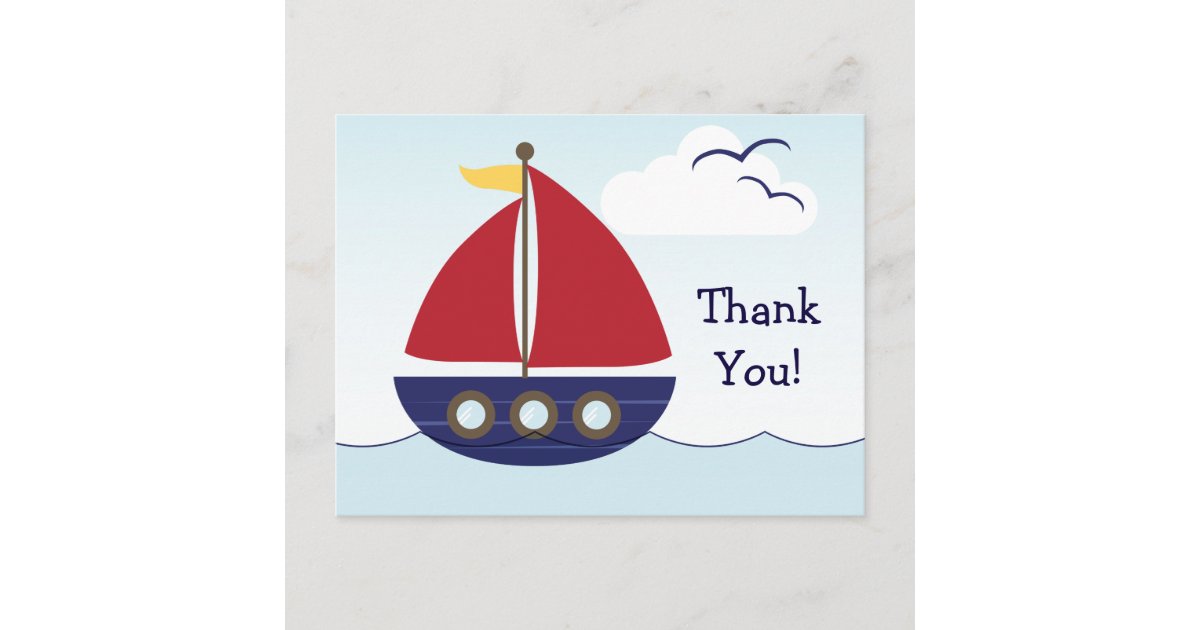 Nautical Sailboat Thank You Postcard | Zazzle