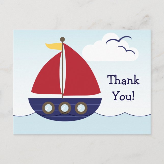 Nautical Sailboat Thank You Postcard (Front)