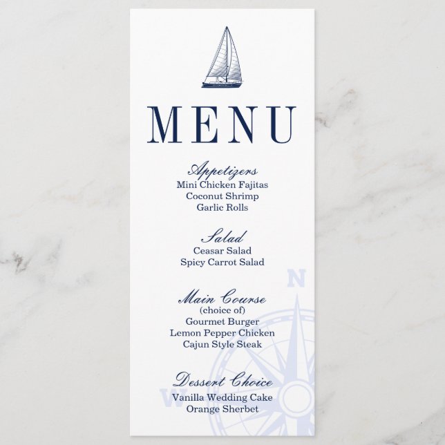 Nautical Sailboat Wedding Menu (Front)
