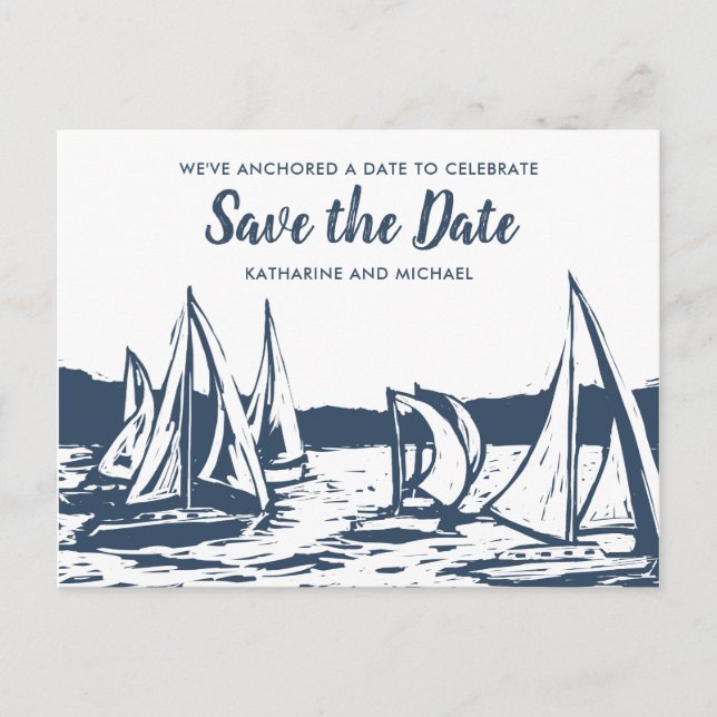 Nautical Sailboat Wedding Save the Date Announcement Postcard (Front)