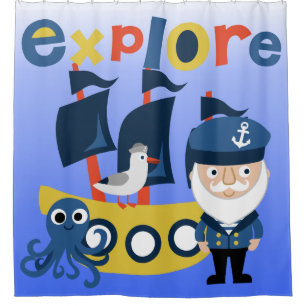 Nautical Sailboat With Captain Shower Curtain