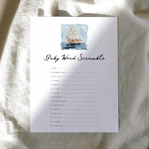 Nautical Sailboat Word Scramble Baby Shower Game 