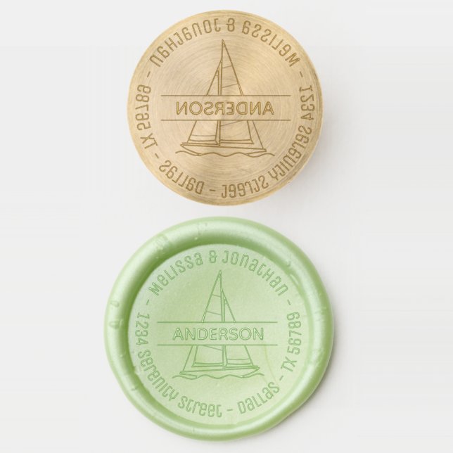 Nautical Sailboat Yacht Family Round Address Wax Seal Stamp (Stamped)