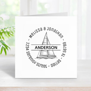 Nautical Sailboat Yacht Round Address 2 Rubber Stamp