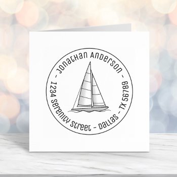 Nautical Sailboat Yacht Round Address Self-inking Stamp by Chibibi at Zazzle