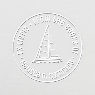 Nautical Sailboat Yacht Round Bookplate Embosser