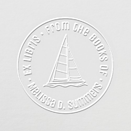Nautical Sailboat Yacht Round Bookplate Embosser