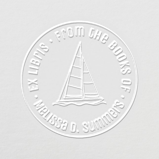 Nautical Sailboat Yacht Round Bookplate Embosser (Design)