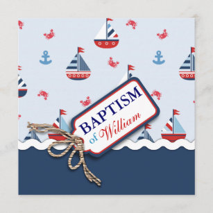 Nautical Sailboats Anchor Crabs Baptism Invitation