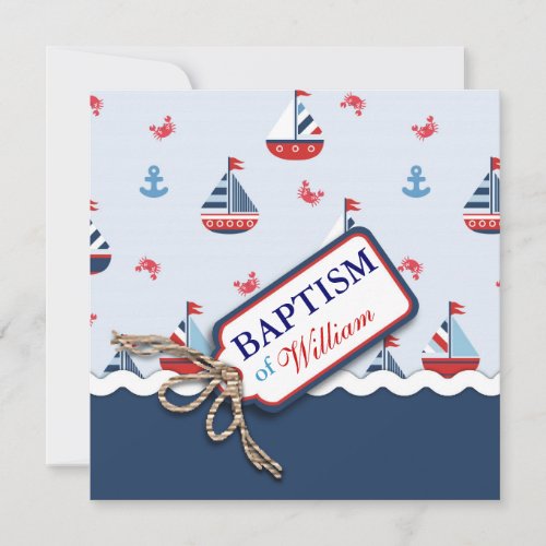 Nautical Sailboats Anchor Crabs Baptism Invitation