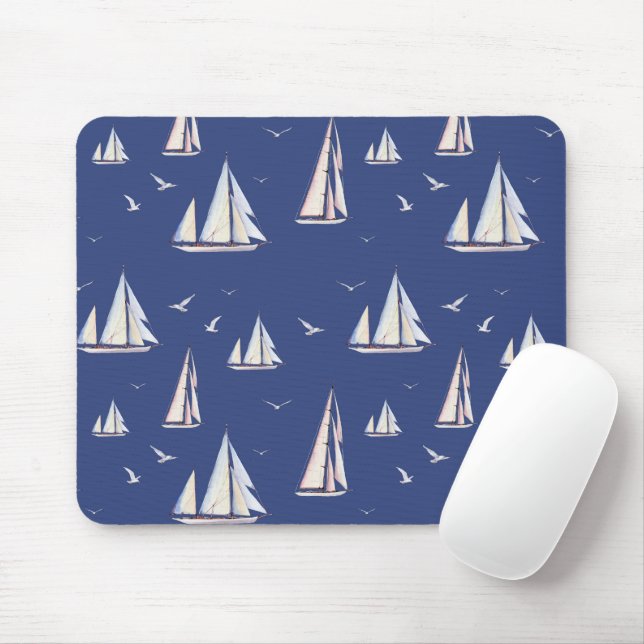 Nautical Sailboats and Seagulls Mouse Pad (With Mouse)