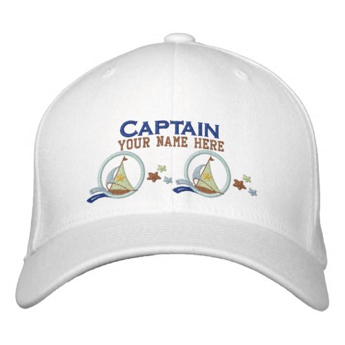 Nautical Sailboats and Stars Captain Personalized Embroidered Baseball Cap