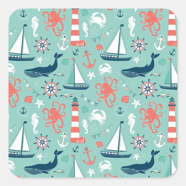 Nautical Sailboats And Whales Square Sticker (Front)