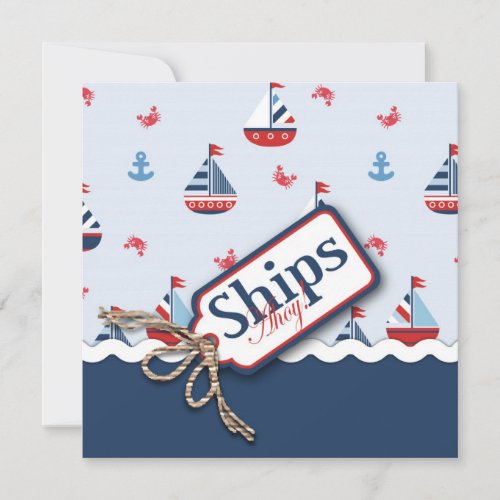 Red White Blue Nautical Ships Ahoy! Baby Shower S3 Invite