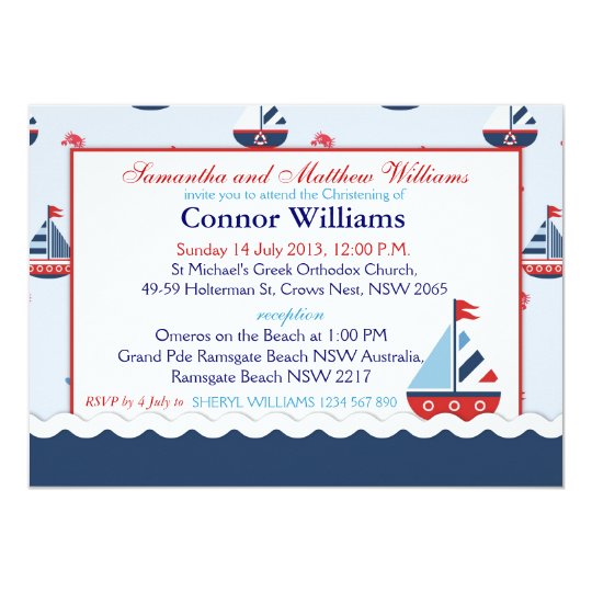 Nautical Sailboats Baptism Invitation
