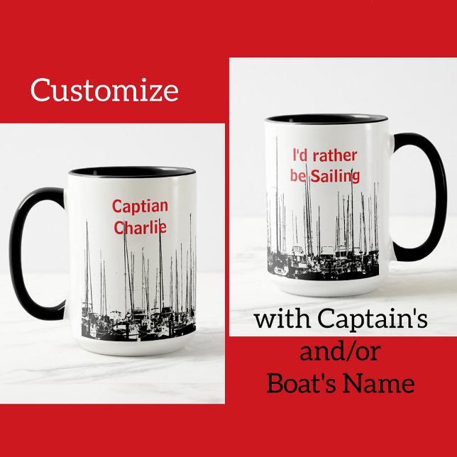Nautical Sailboats Black and White Personalized Mug (Creator Uploaded)