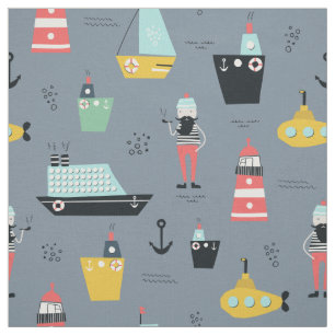 Nautical sailboats lighthouse ships sailorman fabric