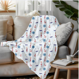 Nautical Sailboats, Lighthouses & Anchors Coastal Fleece Blanket