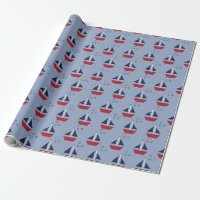 Nautical Sailboats on Blue Wrapping Paper