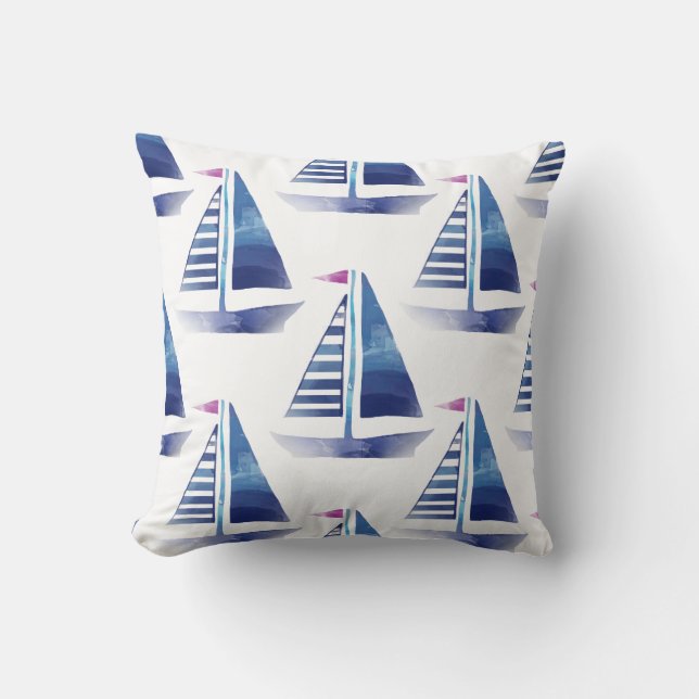Nautical Sailboats Pattern Throw Pillow (Front)