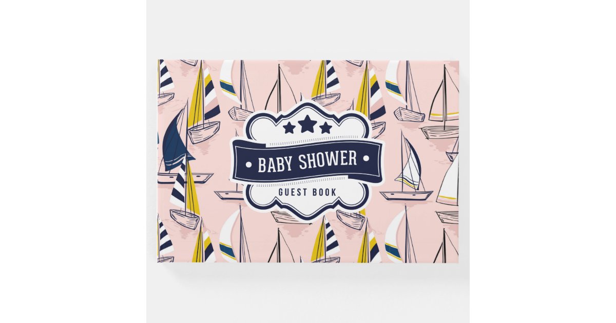 Nautical Sailboats Pink Navy Blue Boat Baby Shower Guest Book