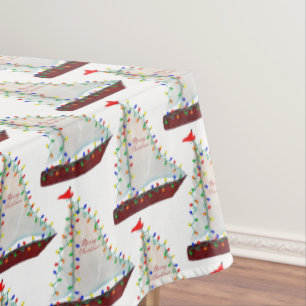Nautical Sailboats with Holiday lights harbor boat Tablecloth