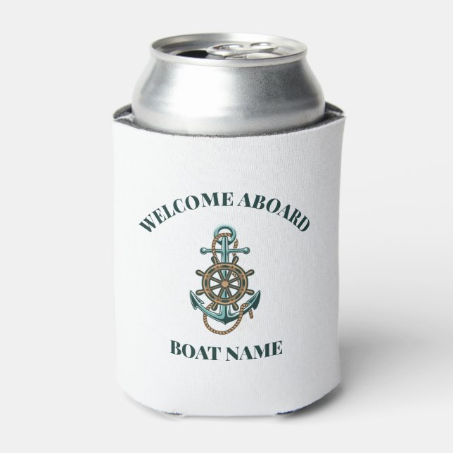 Nautical Sailing Anchor Add Boat Name Can Cooler (Can Front)