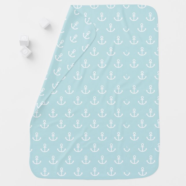 Nautical Sailing Anchor Baby Boy Blue Nursery Baby Blanket (In Situ)