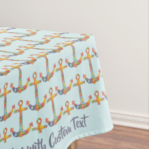 Nautical Sailing Anchor Retro 60s Colorful Pattern Tablecloth