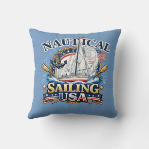 Nautical Sailing Boat Anchor Ocean Graphic Coastal Throw Pillow
