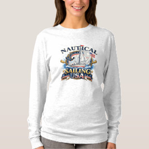 Nautical Sailing Boat Anchor Ocean Graphic Long T-Shirt