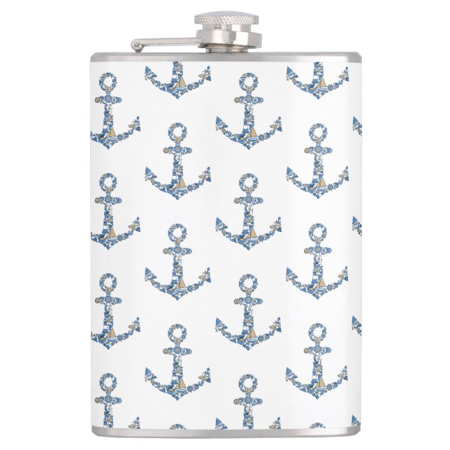 Nautical Sailing Boat Anchor Unusual Collage Flask (Front)