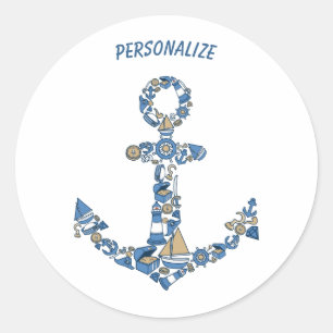Nautical Sailing Boat Anchor Unusual Lighthouse Classic Round Sticker