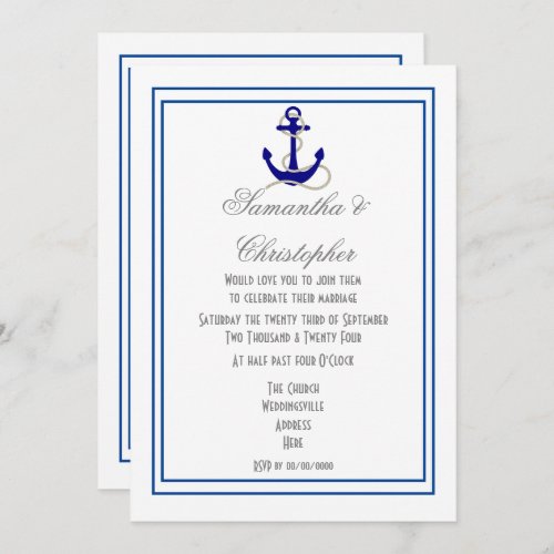 Nautical sailing boat anchor wedding invitation